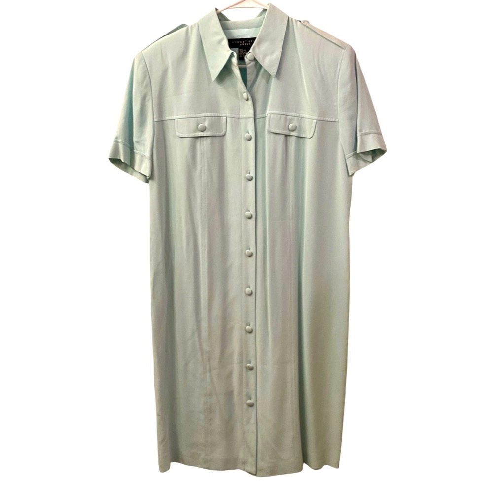 August Silk Shirt Dress Light Mint Green 100% Silk Short Sleeve WM SZ 8